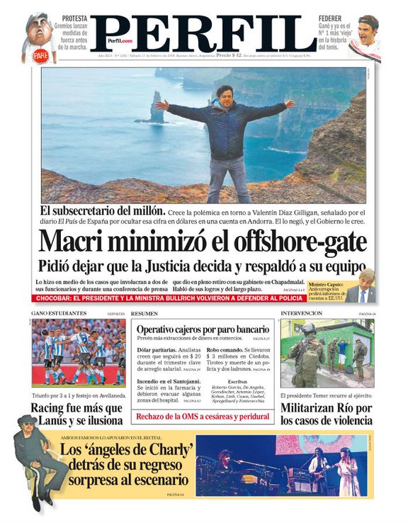 La tapa de Diario PERFIL de este sábado