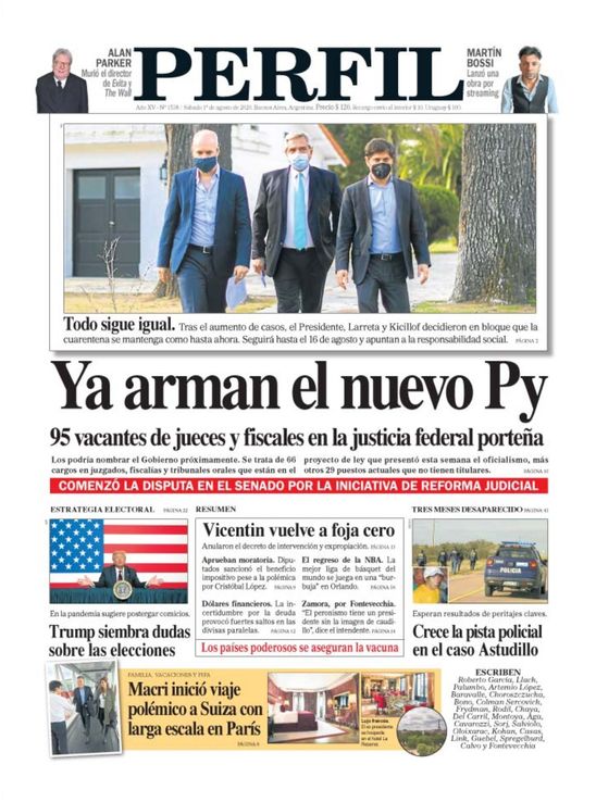 La tapa de Diario PERFIL de este sábado 1° de agosto de 2020