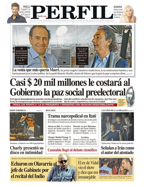 La tapa de este sábado del Diario Perfil