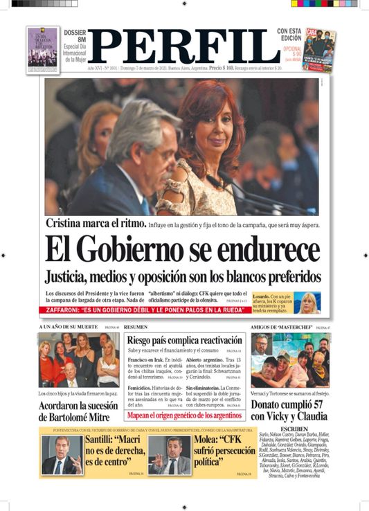 La tapa del Diario PERFIL de este domingo 7 de marzo de 2021
