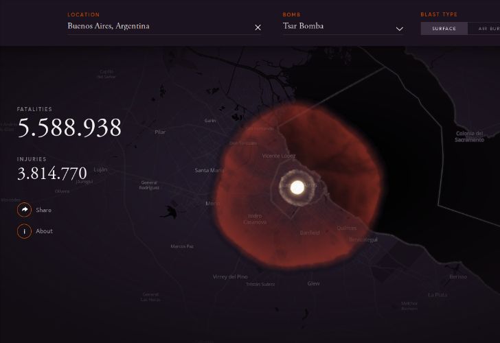 Esto es lo que pasaría si se detona una bomba nuclear "Tsar" en Buenos Aires