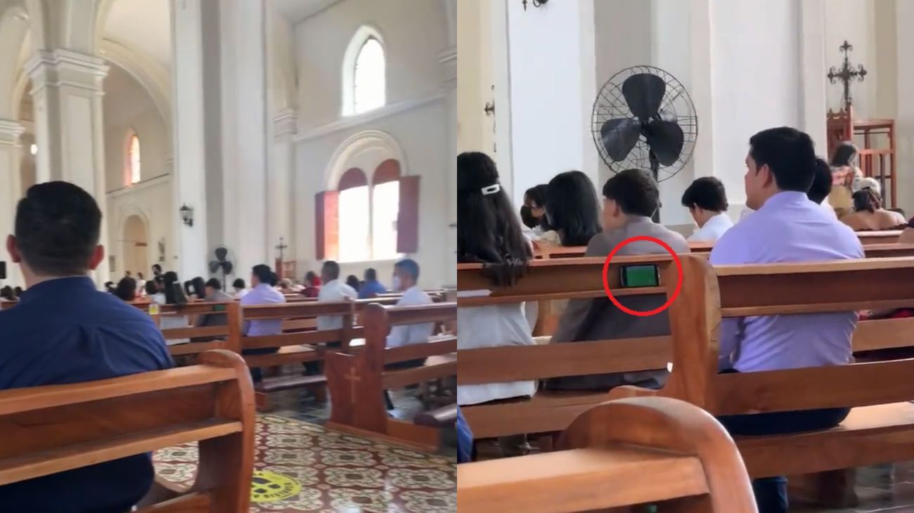Oremos: lo engancharon en plena misa mirando Ecuador- Qatar