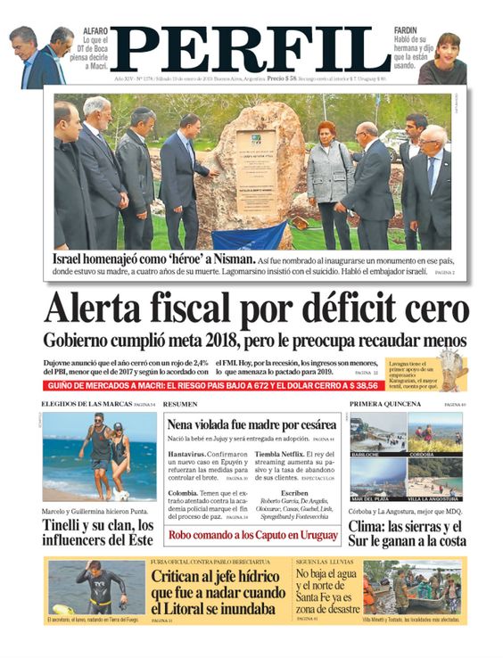 La tapa del Diario PERFIL de este sábado