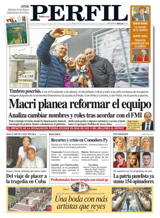 La portada del Diario Perfil de este domingo 20 de mayo