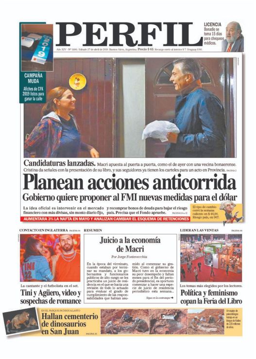 La tapa del Diario PERFIL de este sábado