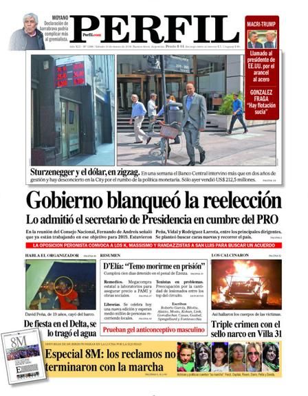 La tapa de Diario PERFIL de este sábado