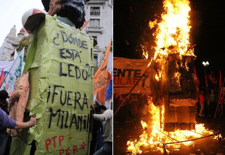 En el Día de la Memoria, quemaron muñecos de Milani y Hebe de Bonafini