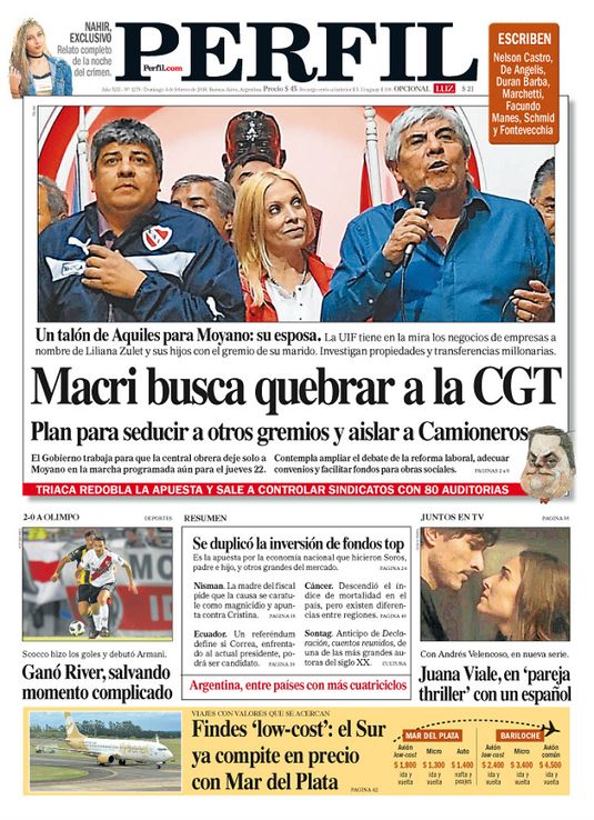 La portada del Diario Perfil de este domingo 4 de febrero