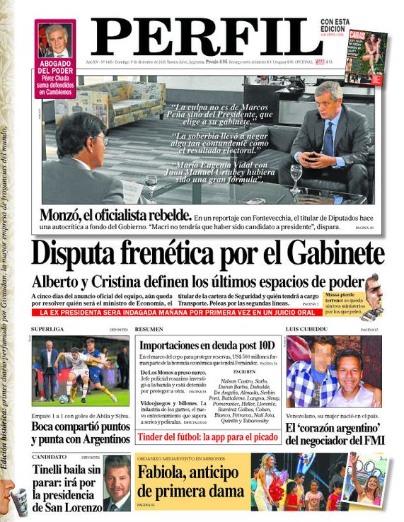 La tapa de Diario PERFIL de este domingo 1 de diciembre
