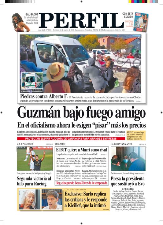 La tapa del diario PERFIL de este domingo 14 de marzo de 2021