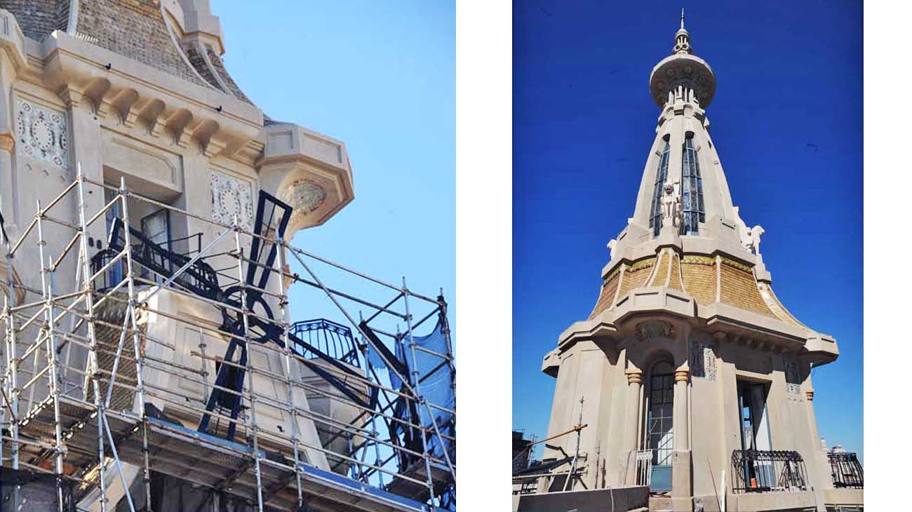 Confitería del Molino: tras recuperar la cúpula y las aspas, siguen con su restauración