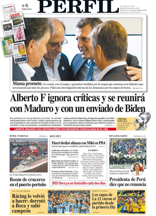La tapa del Diario PERFIL de este sábado 21 de enero de 2023