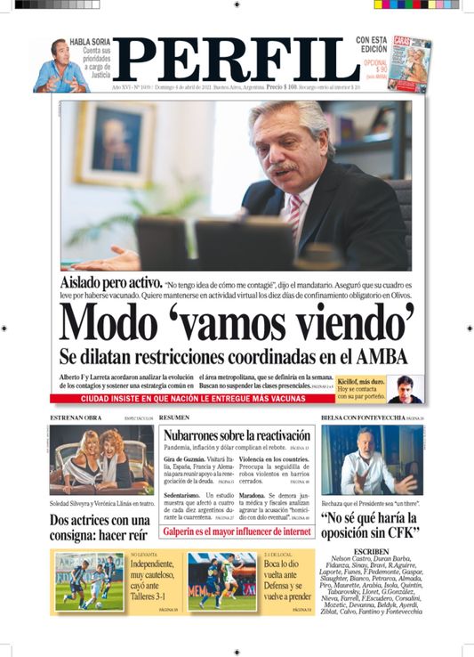 La tapa del Diario PERFIL del domingo 4 de abril de 2021