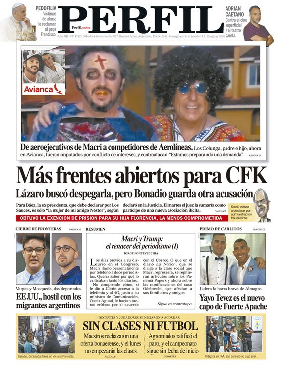 La tapa de este sábado del Diario Perfil