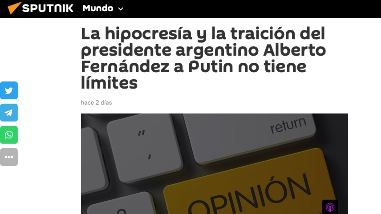 ¿La voz del Kremlin? Qué es "Sputnik", el medio ruso que calificó a Alberto Fernández de "traidor" e "hipócrita"