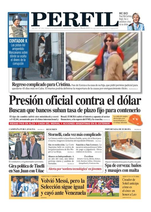 La tapa del Diario PERFIL de este sábado