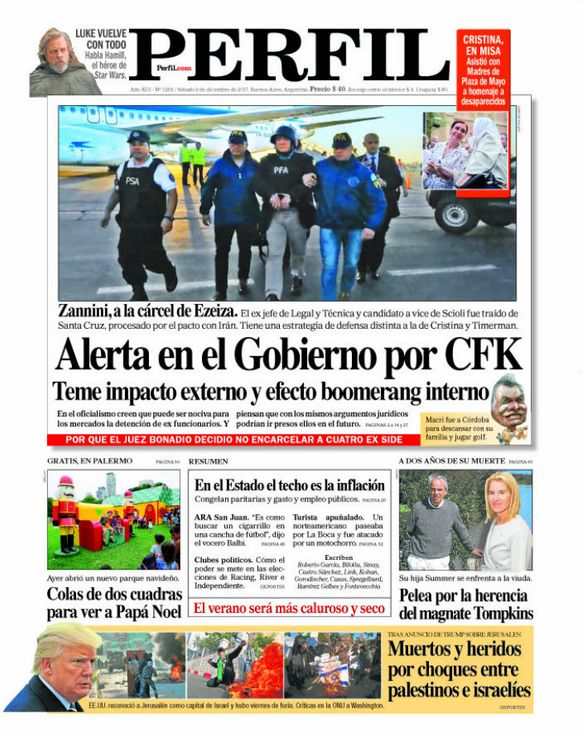 La tapa de diario PERFIL de este sábado