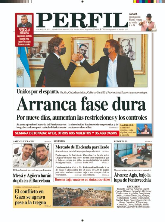 La tapa del Diario PERFIL del sábado 22 de mayo de 2021