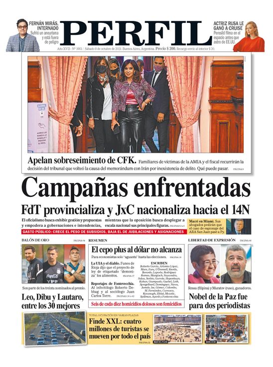 La tapa del Diario PERFIL de este sábado 9 de octubre de 2021