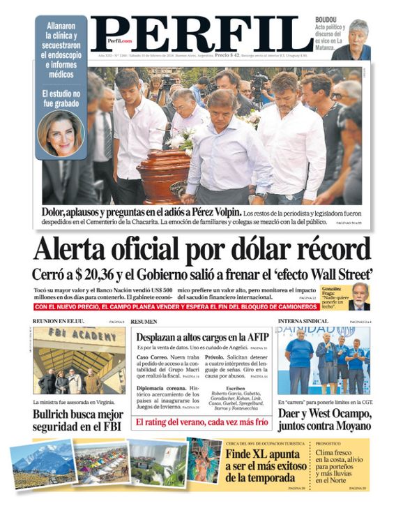 La tapa de Diario PERFIL de este sábado