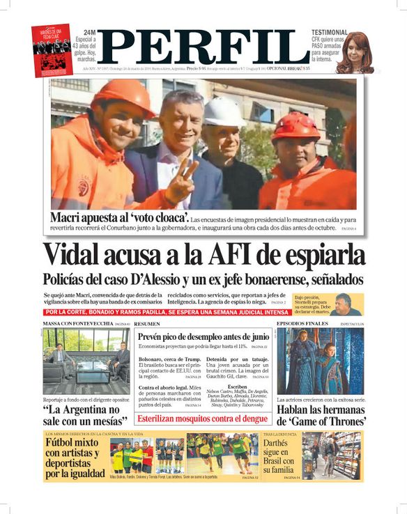La tapa del Diario PERFIL de este domingo