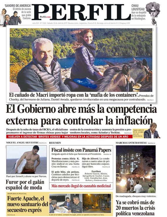 La tapa de este sábado del Diario Perfil