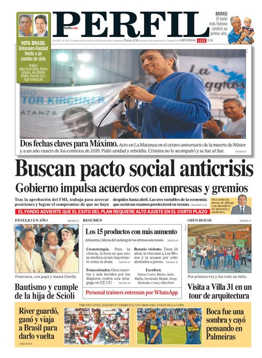 La tapa de Diario PERFIL de este domingo