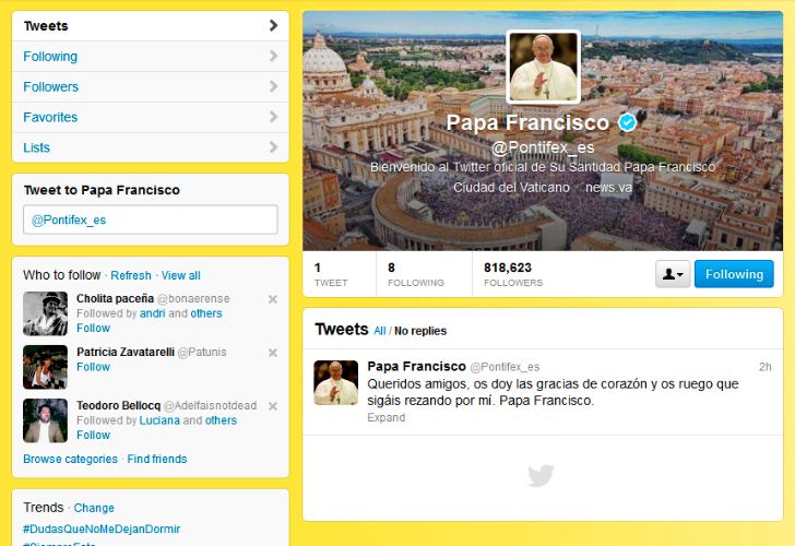 El Papa escribió su primer tuit