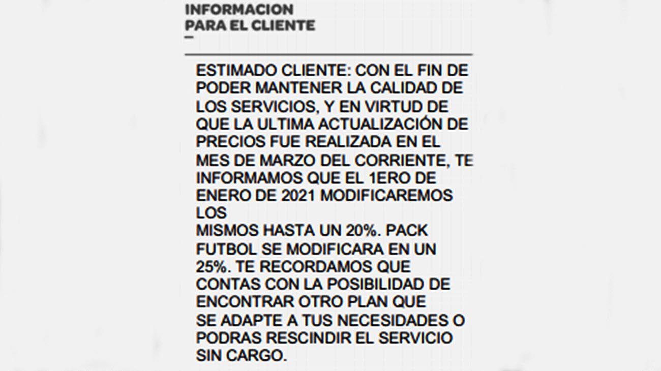 Cablevisión anunció un 20% de aumento en sus servicios en 2021