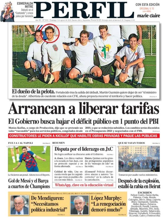 La tapa de Diario PERFIL de este domingo 9 de agosto de 2020