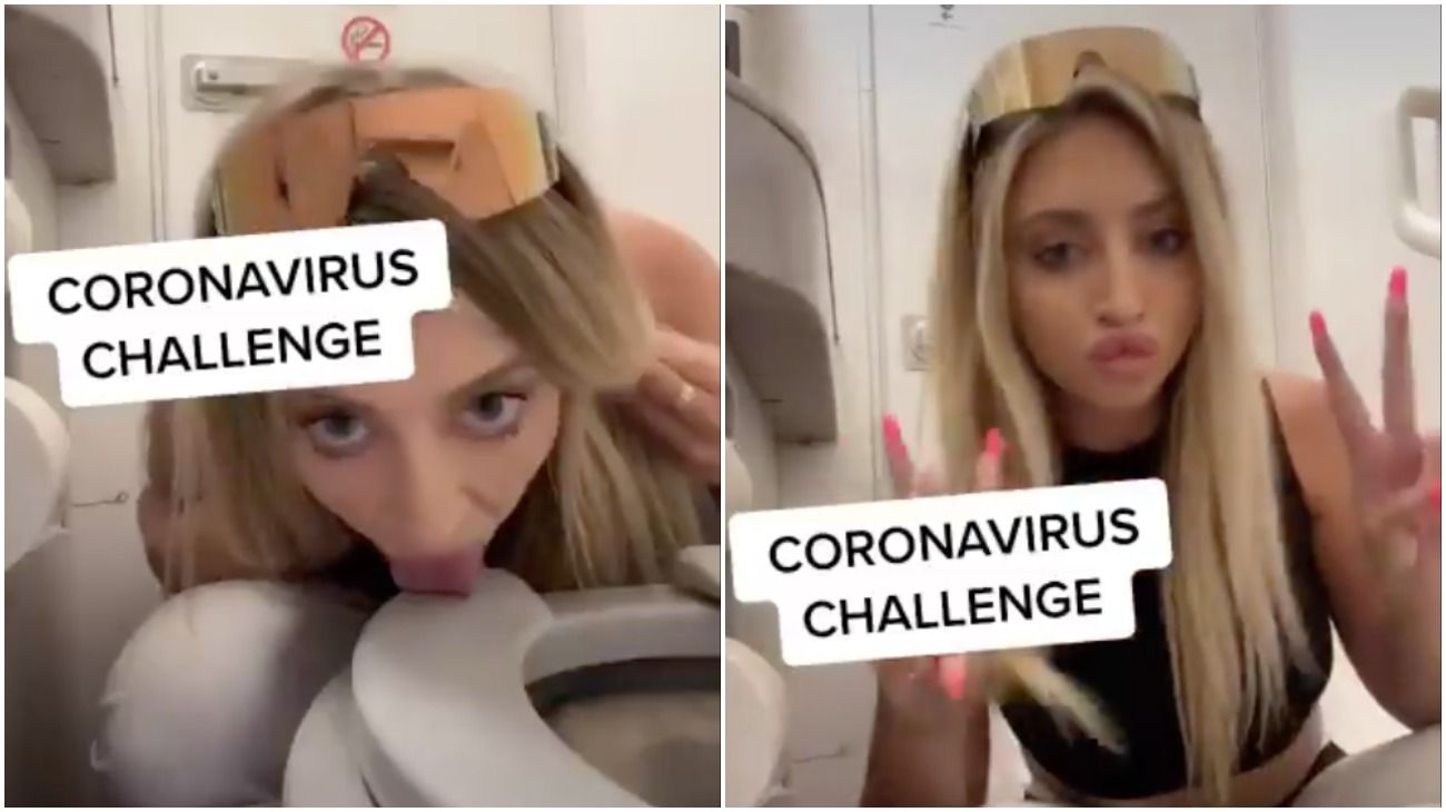 Superó todo límite: la influencer que lanzó el "coronavirus challenge" y lamió un inodoro