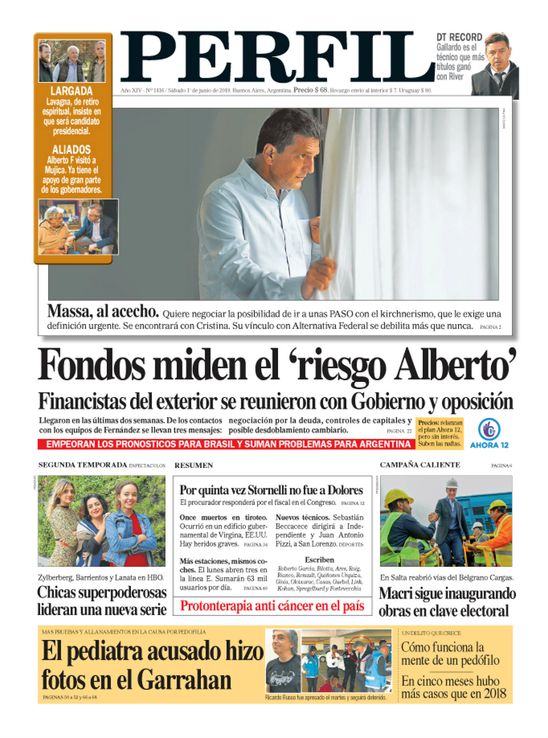 La tapa del Diario Perfil de este sábado 1° de junio de 2019