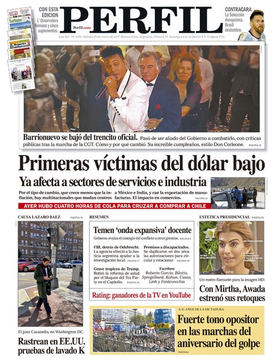 La tapa de este sábado del Diario Perfil