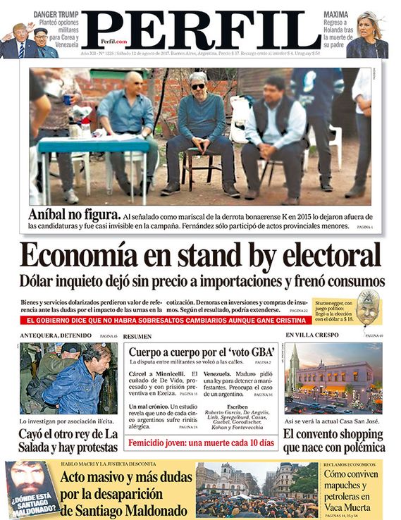 La tapa de este sábado del Diario Perfil