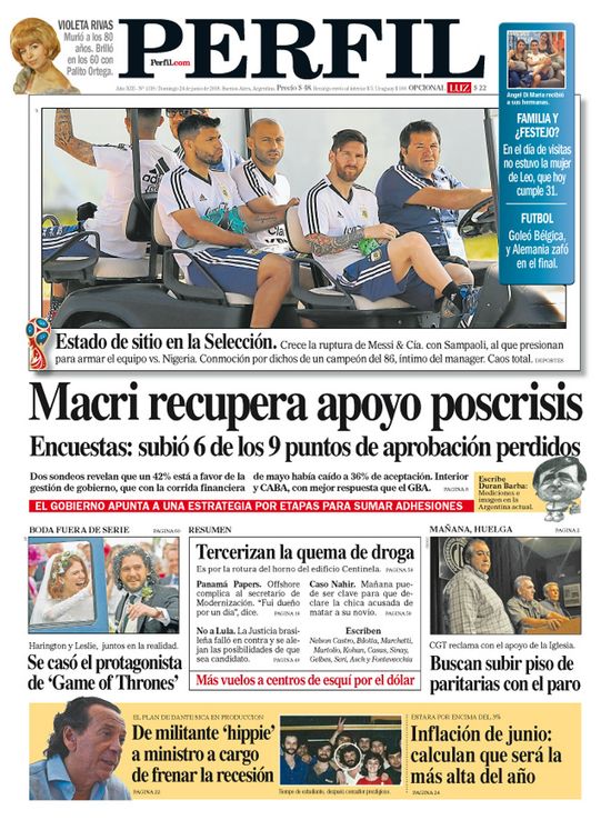 La tapa de Diario Perfil de este domingo 24 de junio