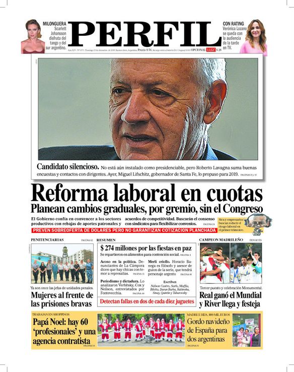 La tapa del Diario PERFIL de este domingo