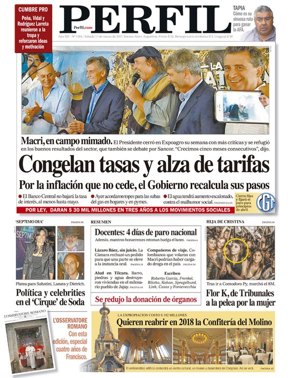 La tapa de este sábado del Diario Perfil
