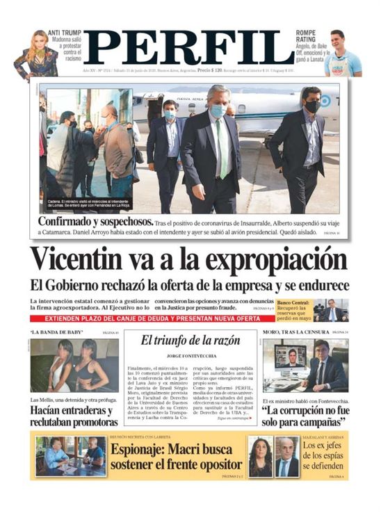 La tapa de diario Perfil del sábado 13 de junio de 2020