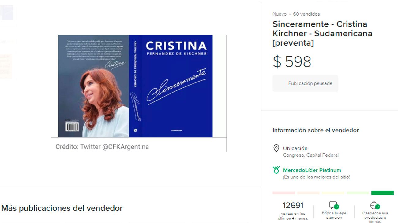 El libro de Cristina Kirchner ya tiene reservas en librerías y en internet