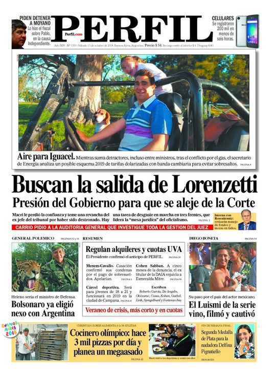La tapa de Diario PERFIL de este sábado