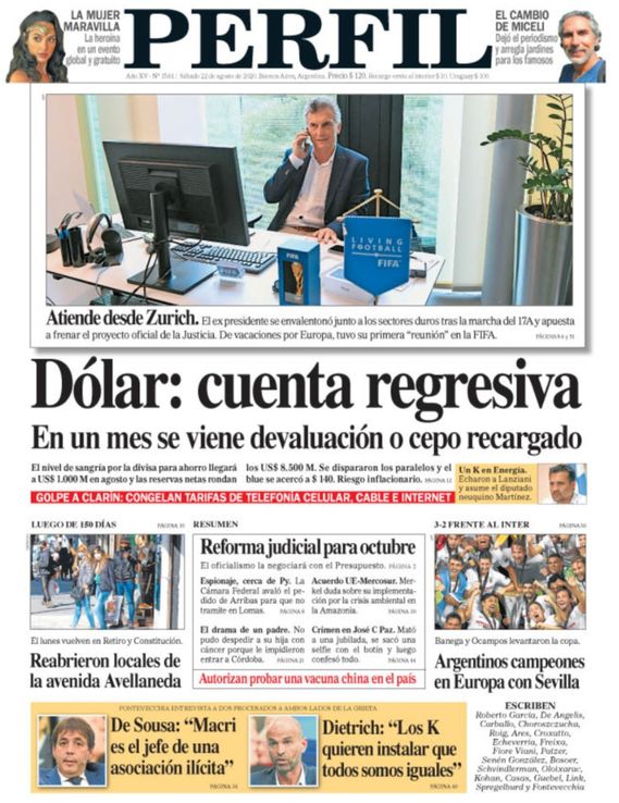 La tapa de Diario PERFIL de este sábado 22 de agosto de 2020