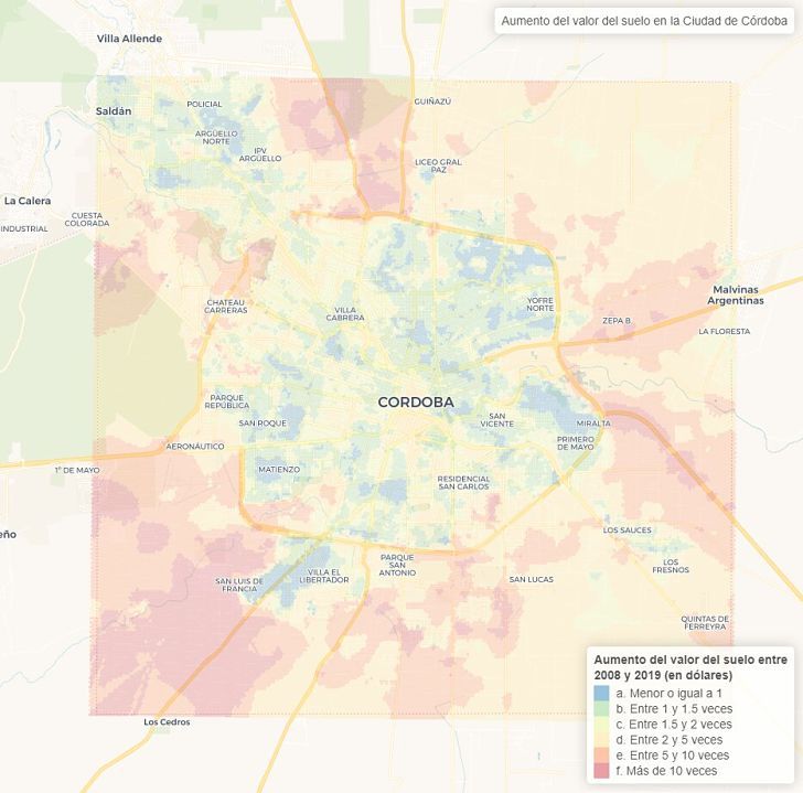 En una década, el valor de la tierra en la ciudad de Córdoba aumentó en dólares un 116%