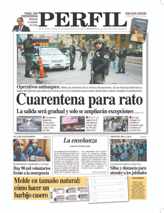 La tapa de Diario PERFIL de este domingo 5 de abril de 2020