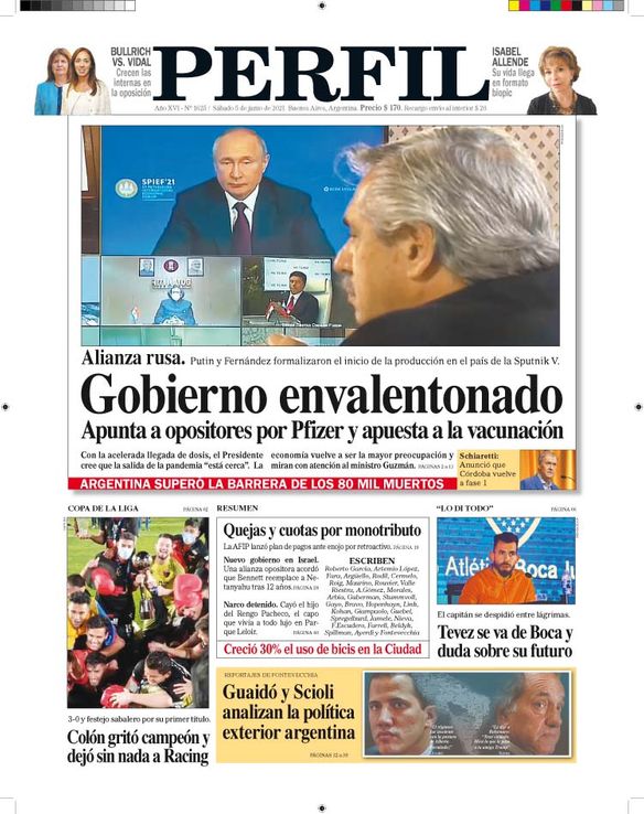 La tapa del Diario PERFIL del sábado 5 de junio de 2021