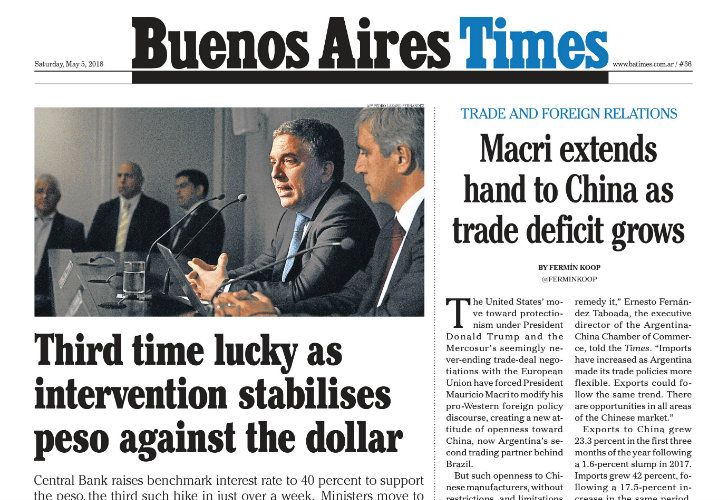 Este sábado en Buenos Aires Times: crisis del dólar, China y violencia en Uruguay