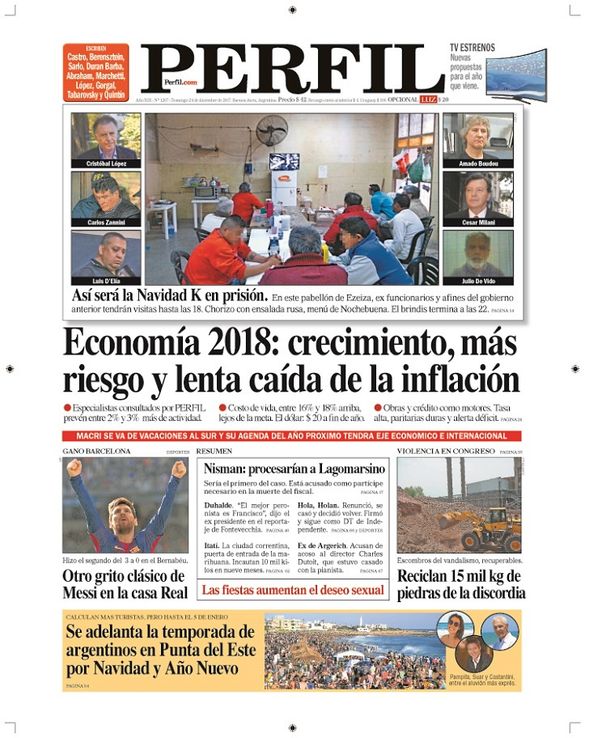La tapa de Diario PERFIL de este domingo