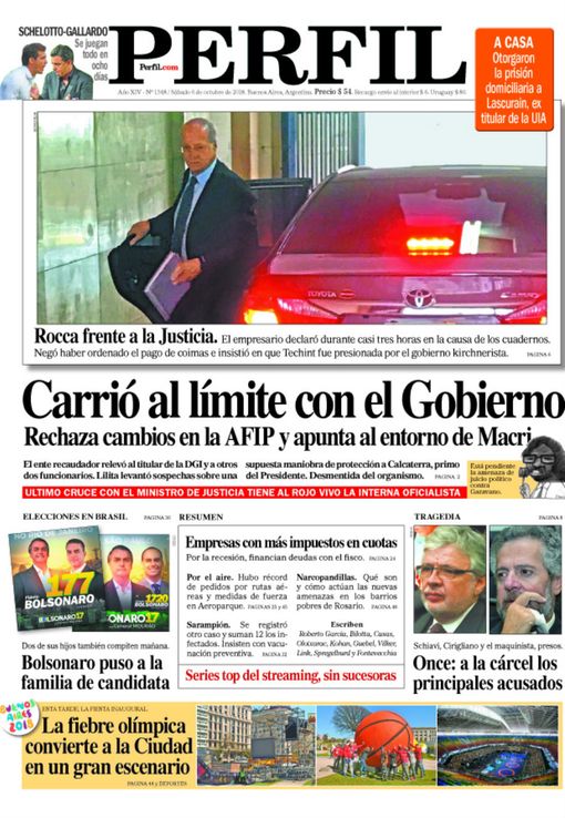 La tapa de Diario PERFIL de este sábado