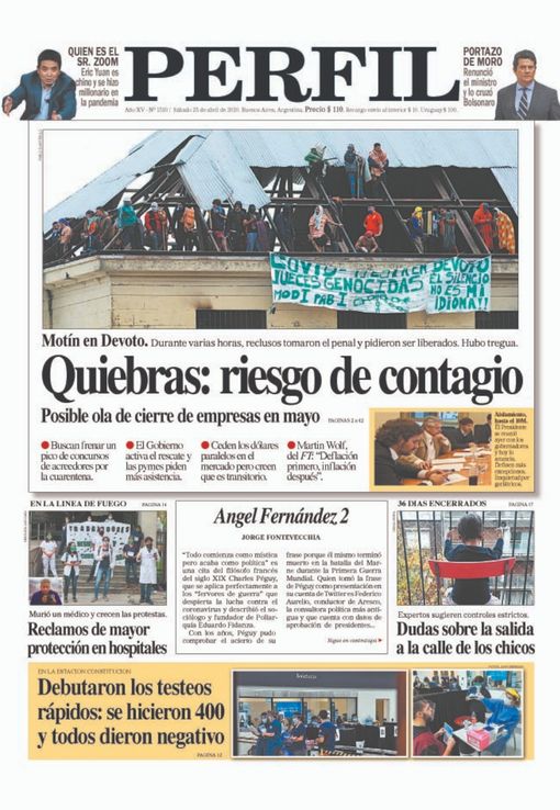 La tapa de diario PERFIL de este sábado 25 de abril de 2020