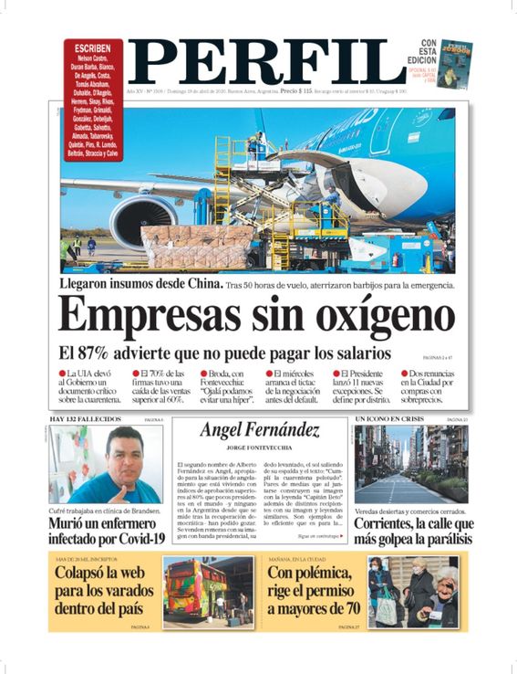 La tapa del Diario PERFIL de este domingo 19 de abril de 2020
