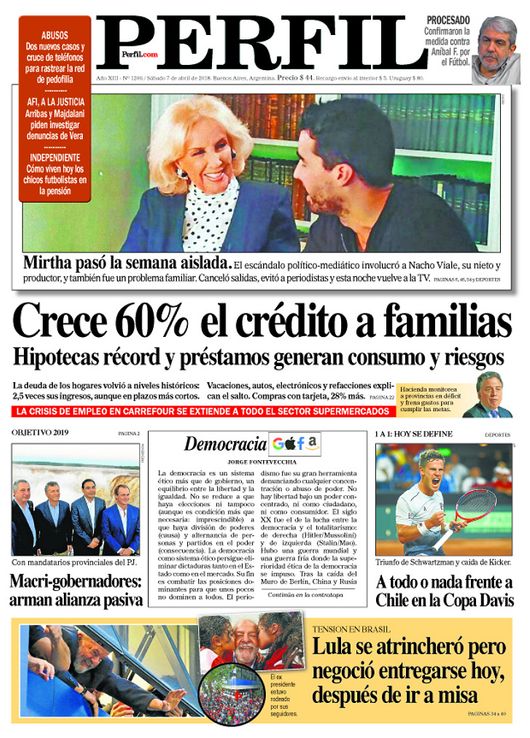 La portada del diario Perfil de este sábado